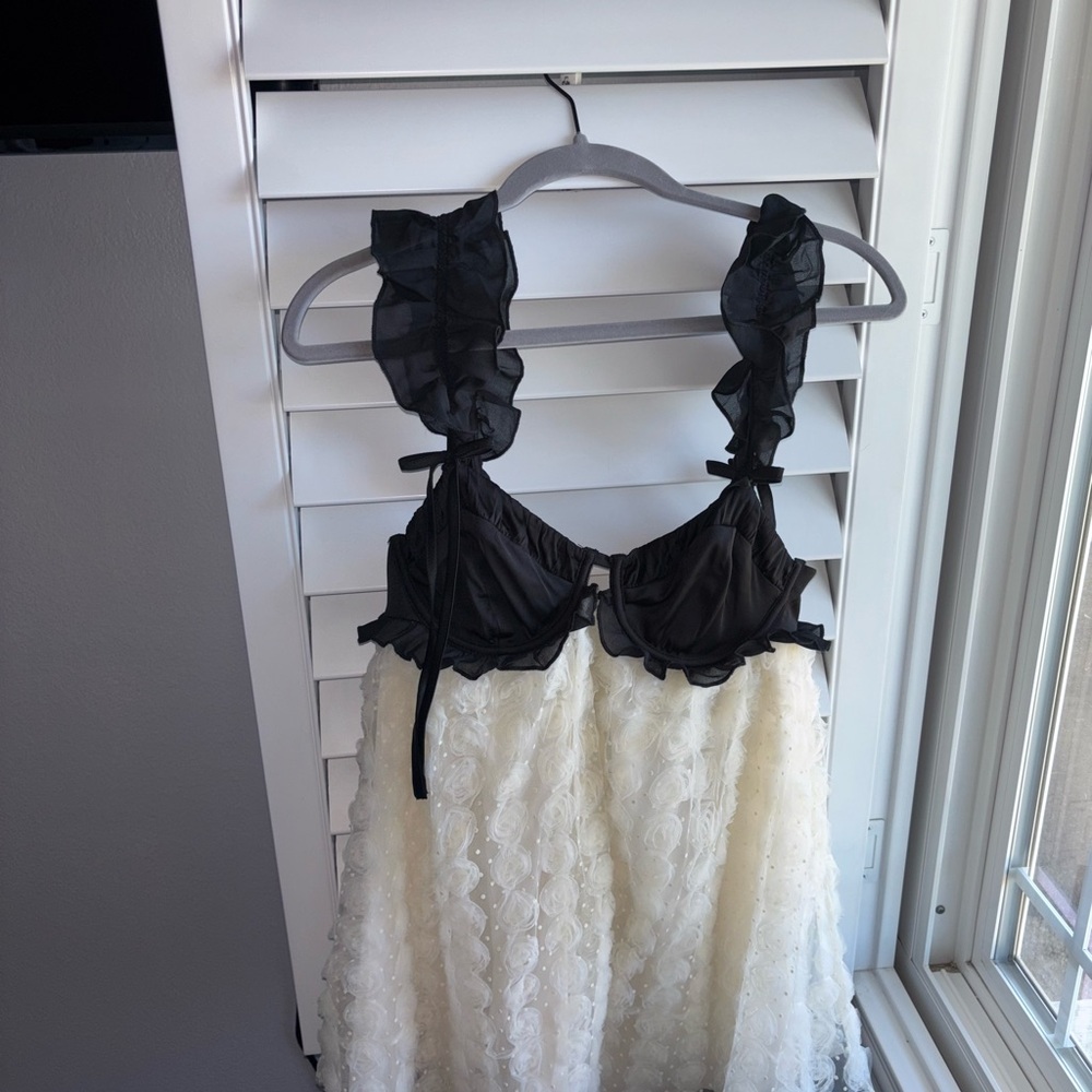 For Love And Lemons Black & Cream Ruffled Lace Chemise